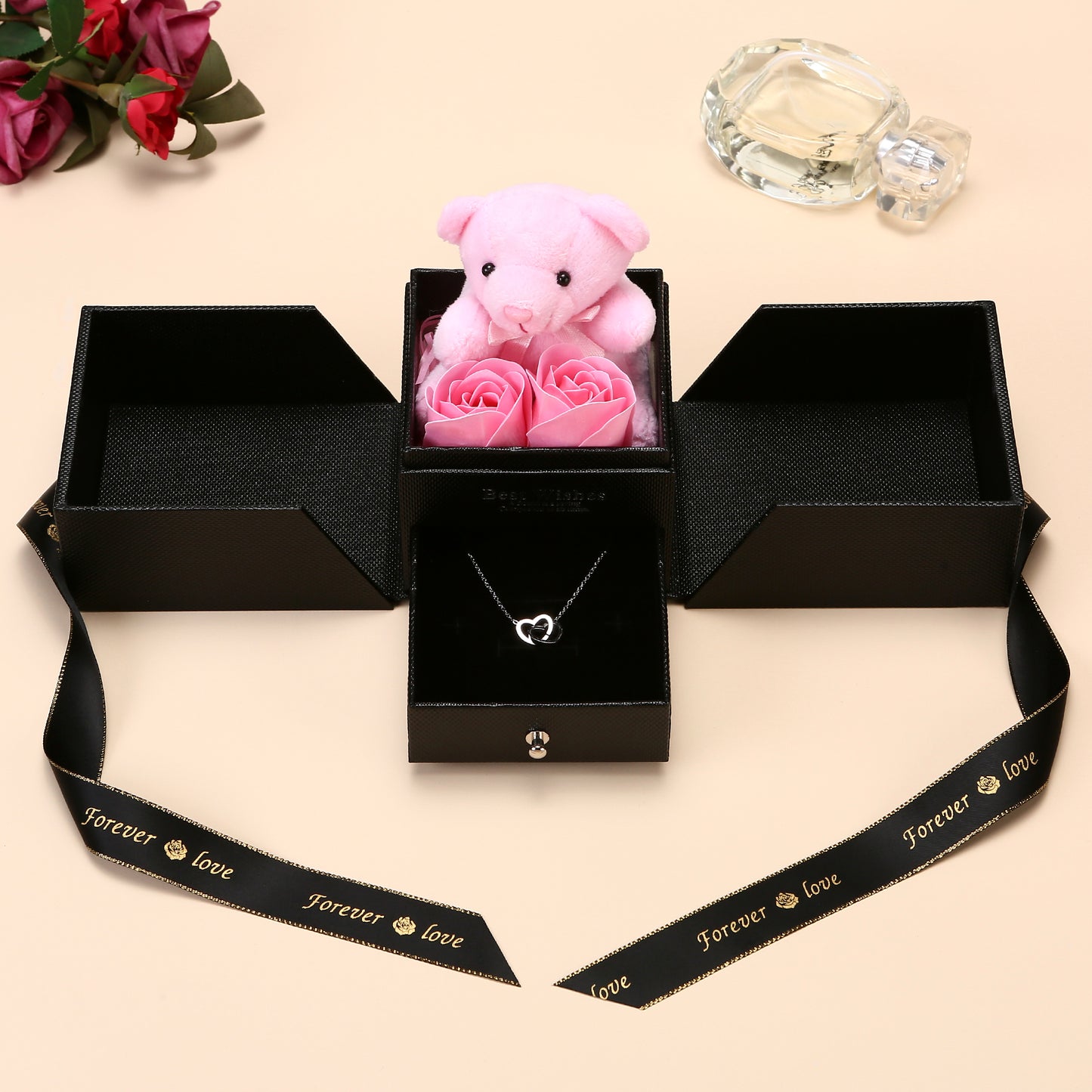 Rosenbär Box - Gravierte Halskette & ewige Rosen