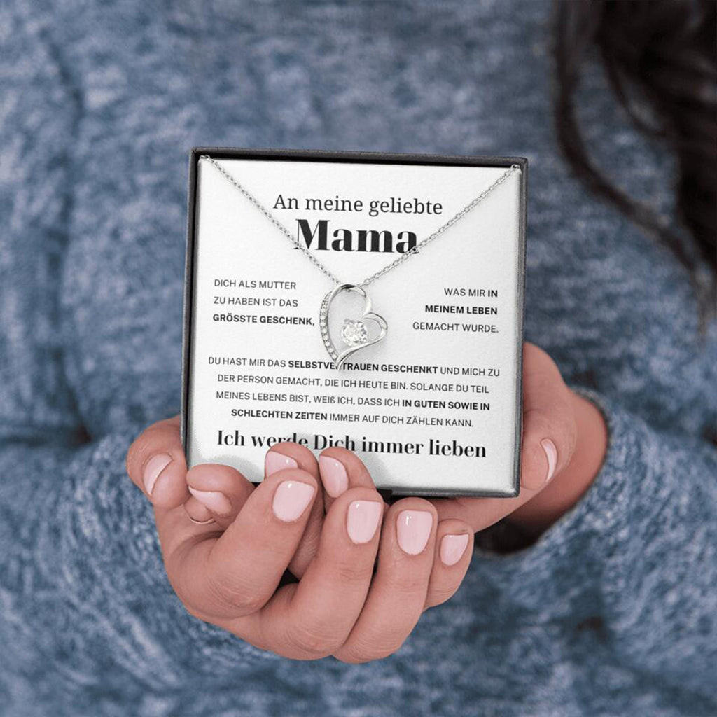 14k Weißgold Ausführung Herz Halskette - An meine geliebte Mama