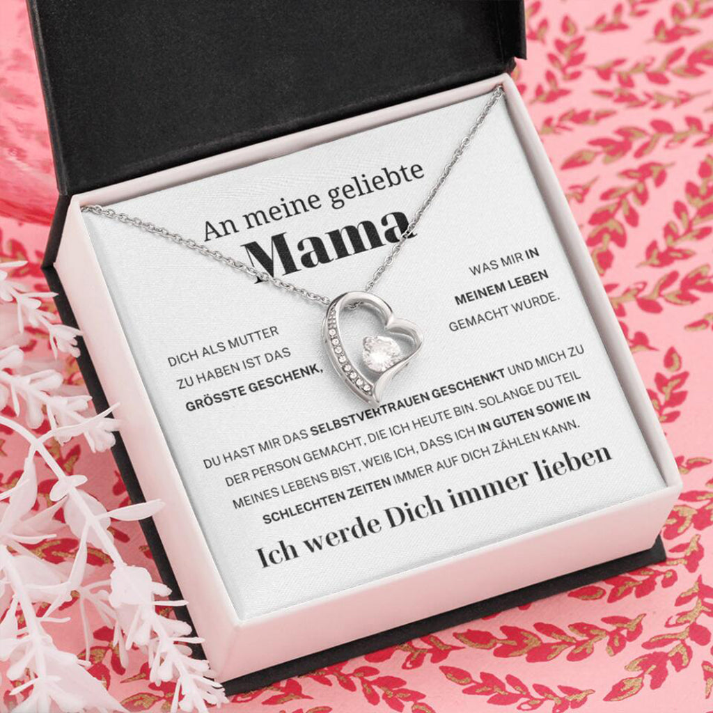 14k Weißgold Ausführung Herz Halskette - An meine geliebte Mama