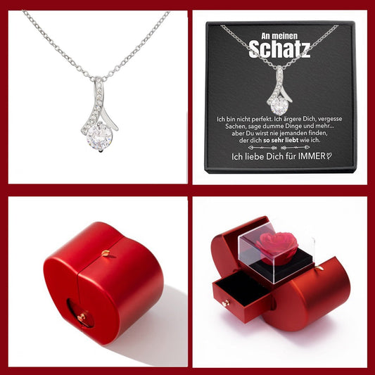 14k Weißgold Ausführung Stil-Halskette - Mit echter Rose - An meinen Schatz