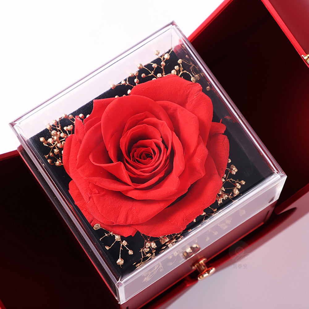 14k Weißgold Ausführung Herz Halskette - Mit echter Rose - An meinen Schatz