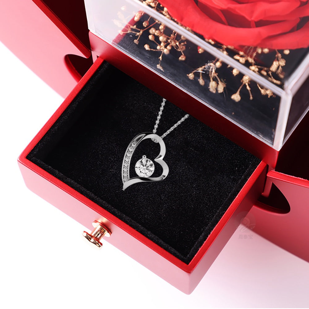 14k Weißgold Ausführung Herz Halskette - Mit echter Rose - An meinen Schatz