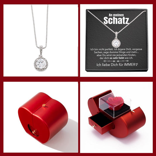 14k Weißgold Ausführung Kreis Halskette - Mit echter Rose - An meinen Schatz