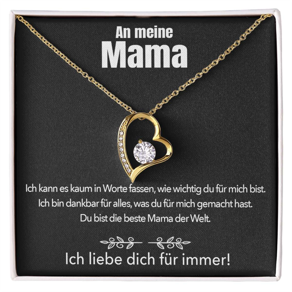 14k Weißgold Ausführung Halskette + GRATIS Ohrringe - An meine Mama - Ich liebe dich für immer