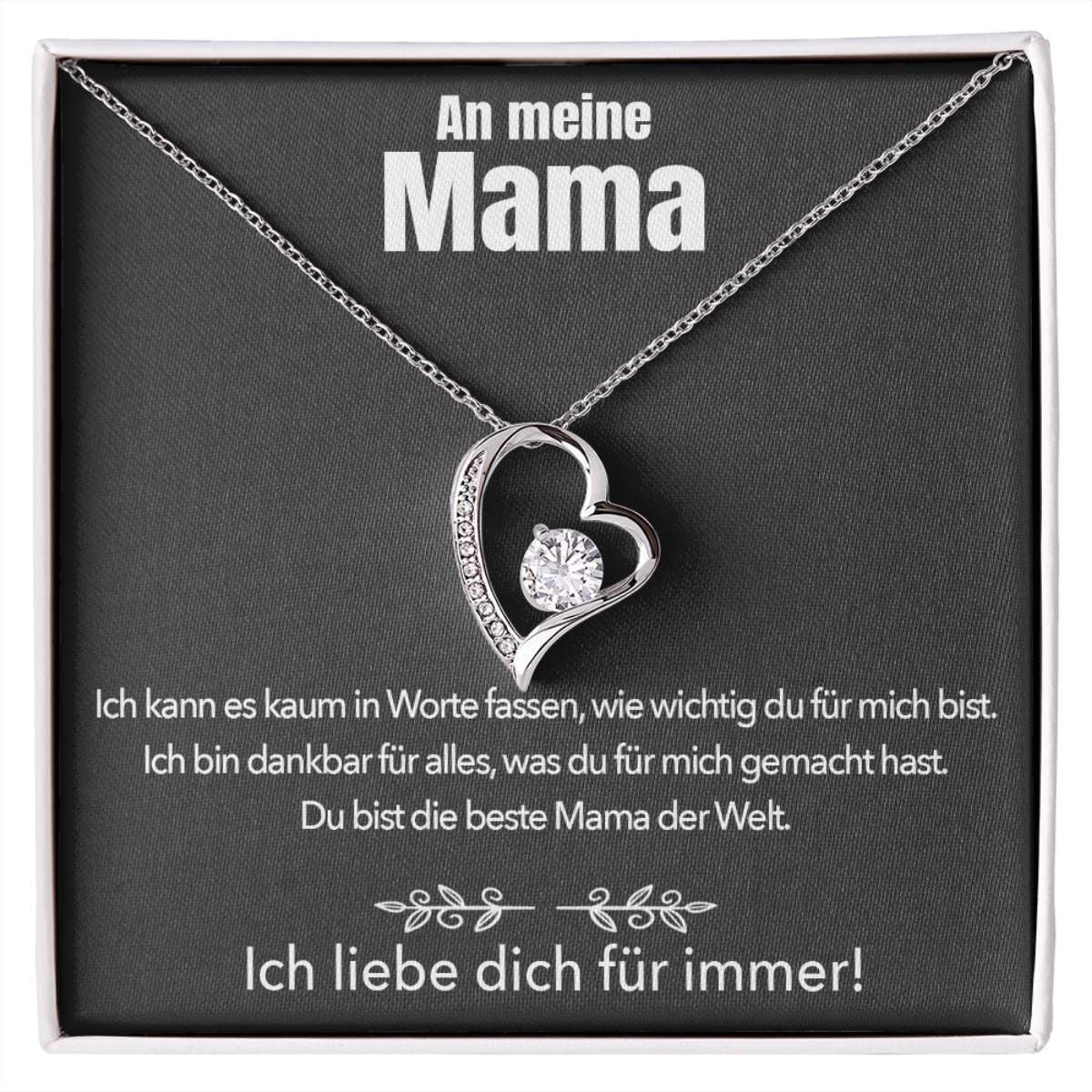 14k Weißgold Ausführung Halskette + GRATIS Ohrringe - An meine Mama - Ich liebe dich für immer