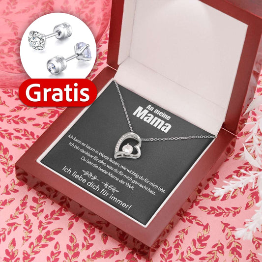 14k Weißgold Ausführung Halskette + GRATIS Ohrringe - An meine Mama - Ich liebe dich für immer