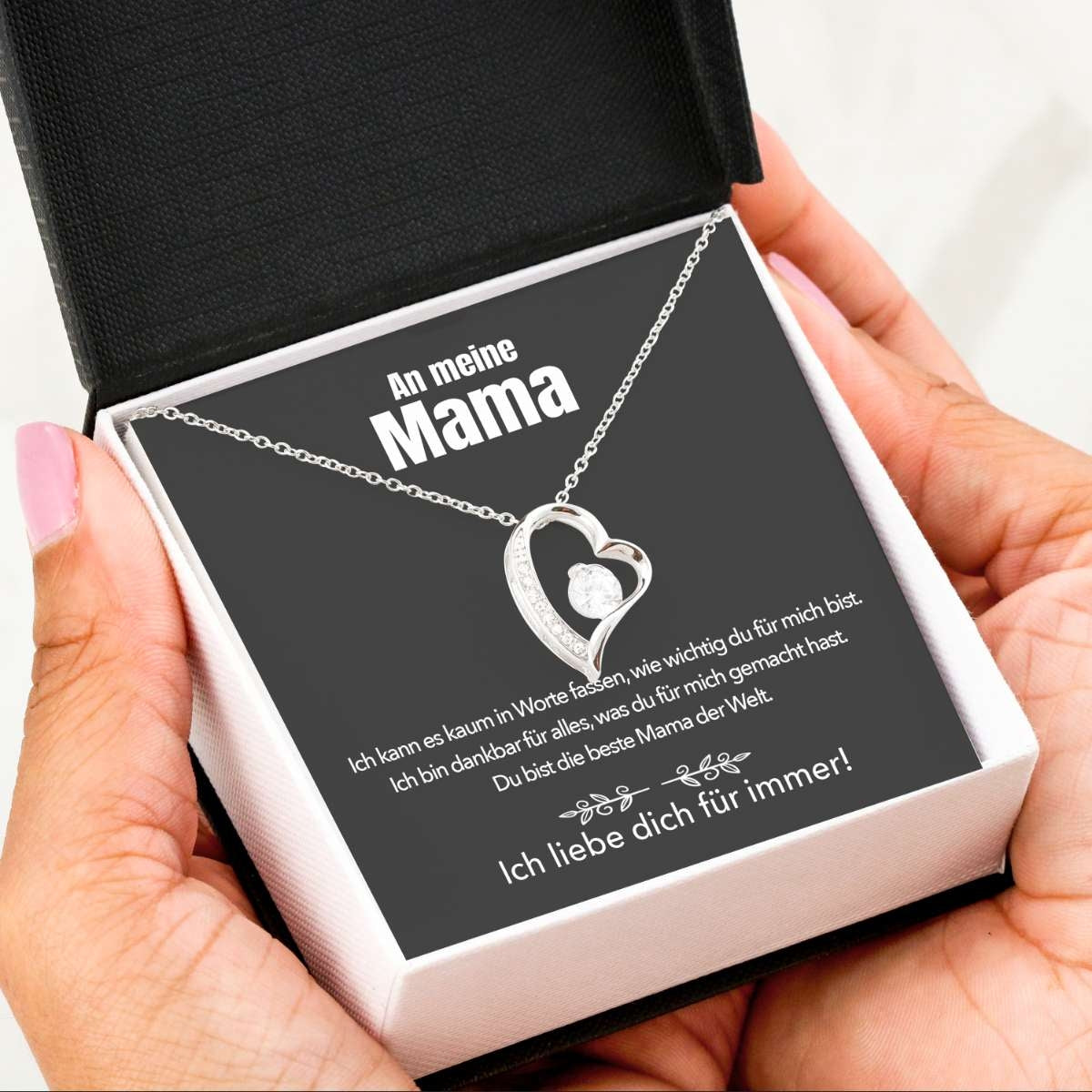 14k Weißgold Ausführung Halskette + GRATIS Ohrringe - An meine Mama - Ich liebe dich für immer