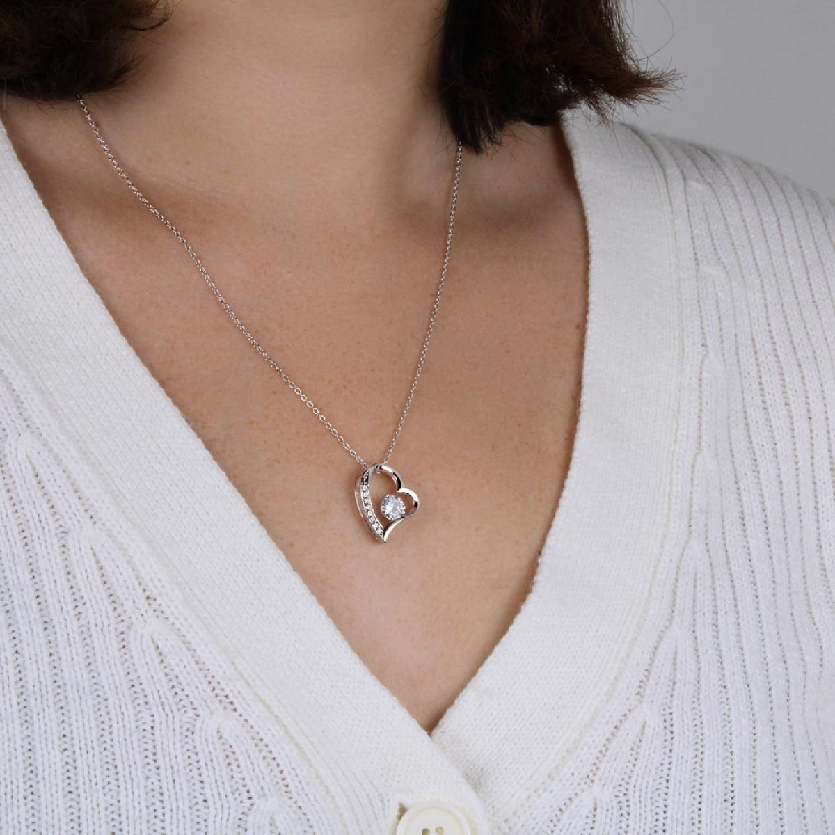 14k Weißgold Ausführung Halskette + GRATIS Ohrringe - An meine Mama - Ich liebe dich für immer