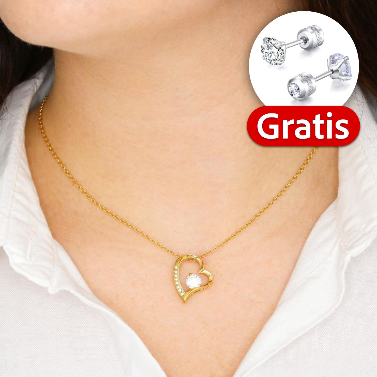 14k Weißgold Ausführung Halskette + GRATIS Ohrringe - An meine Mama - Ich liebe dich für immer