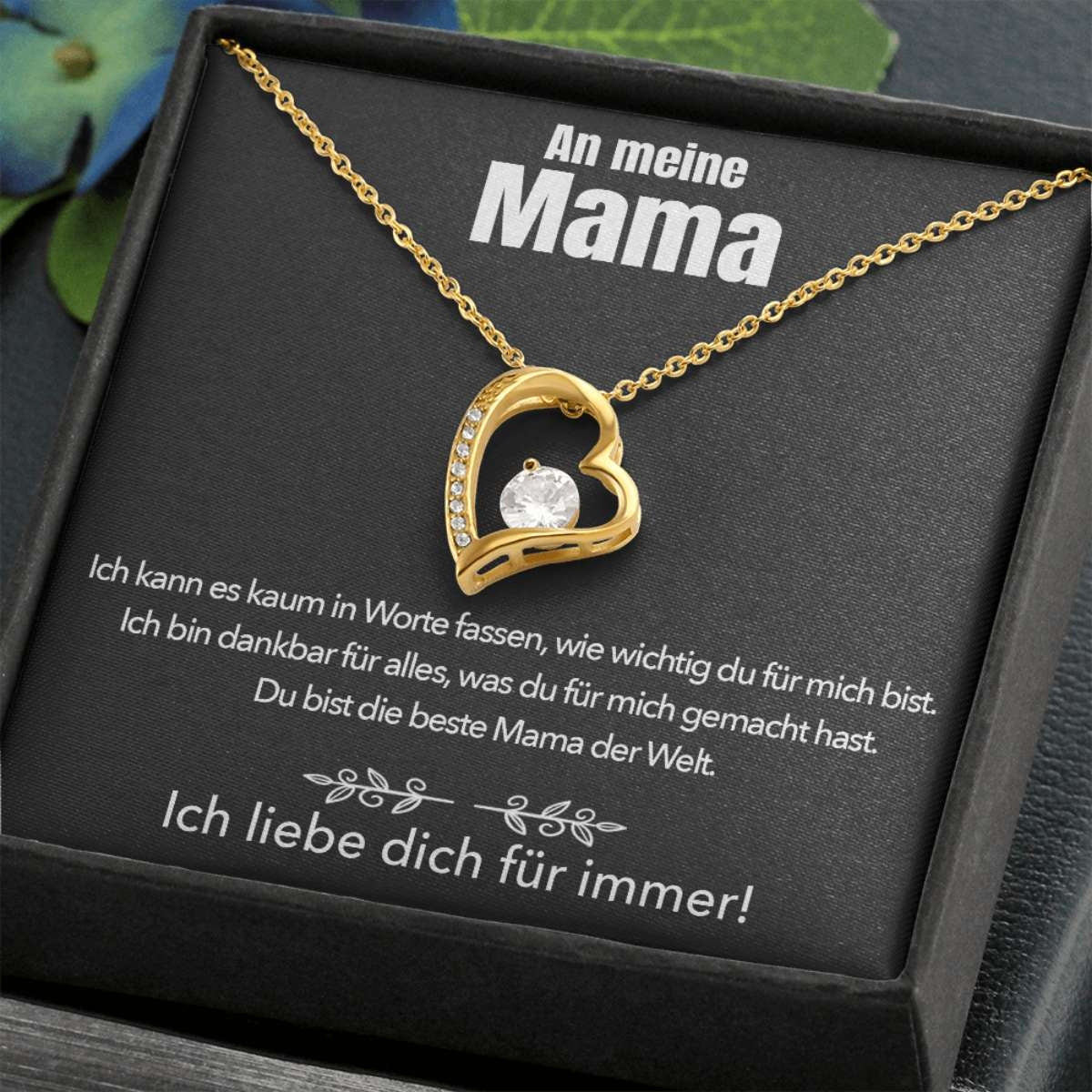 14k Weißgold Ausführung Halskette + GRATIS Ohrringe - An meine Mama - Ich liebe dich für immer