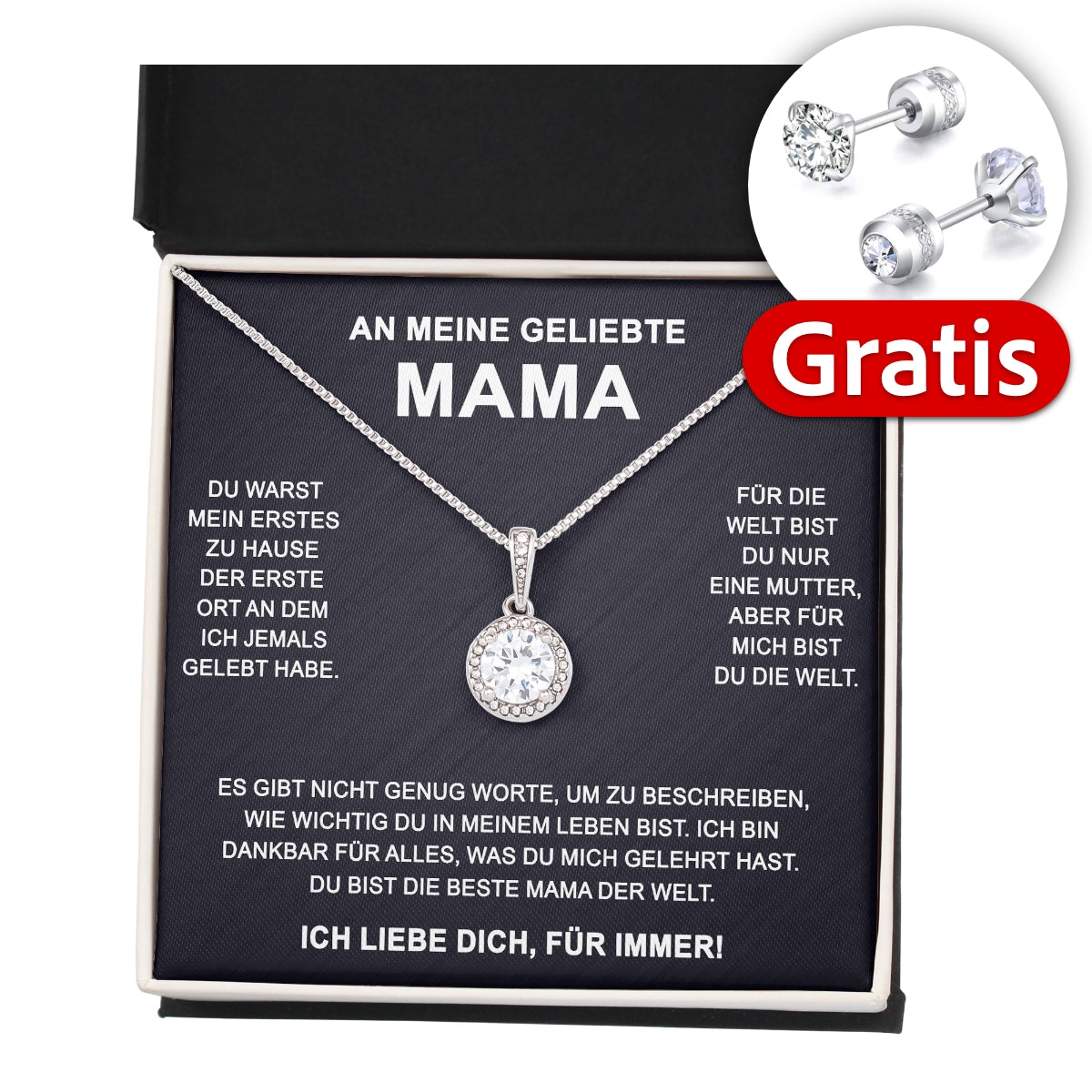 14k Weißgold Ausführung Kreis-Halskette + GRATIS Ohrringe - An meine geliebte Mama