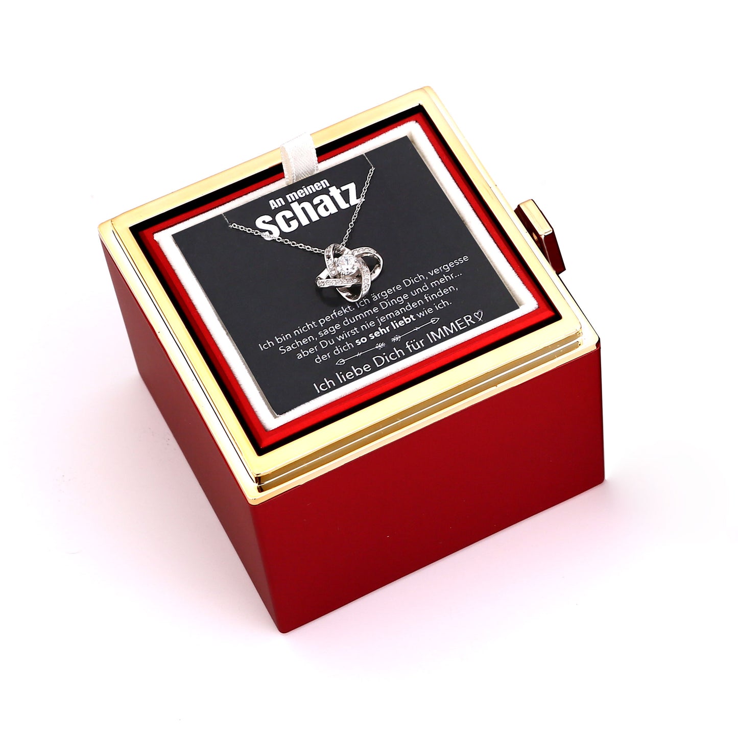 Ewige Rosenbox – mit Knoten-Halskette, Liebesnotiz und echter Rose