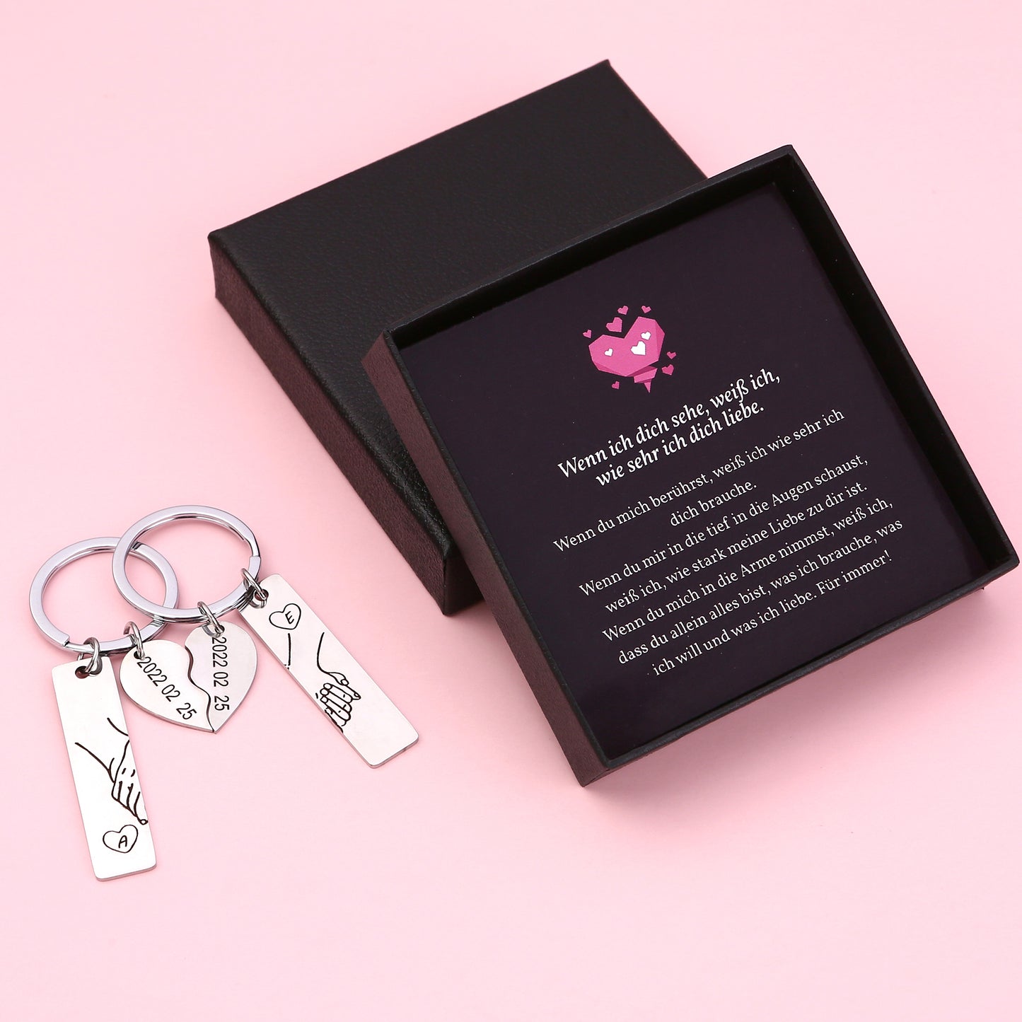 Personalisierter Herz-Schlüsselanhänger - Mit Datum & Initialen