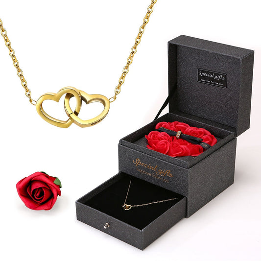 Ewige Herz-Rosenbox - Gravierte Halskette & echte Rosen