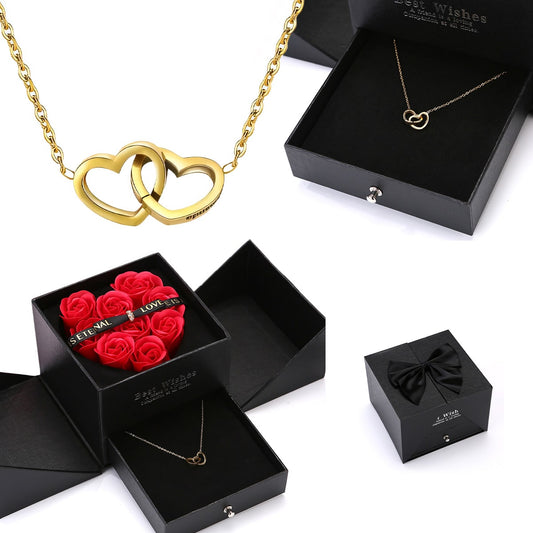 Ewige Rosenbox zum Aufklappen - Gravierte Halskette & echte Rosen