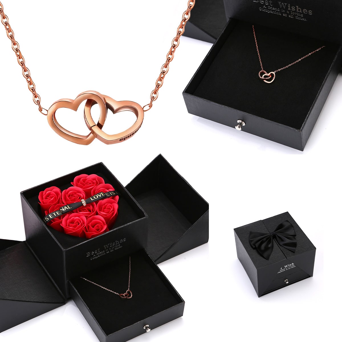 Ewige Rosenbox zum Aufklappen - Gravierte Halskette & echte Rosen