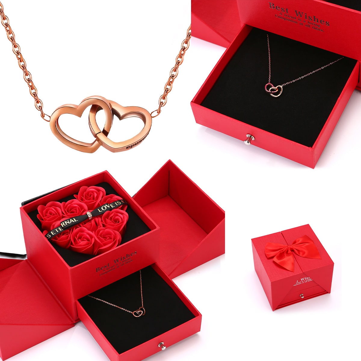 Ewige Rosenbox zum Aufklappen - Gravierte Halskette & echte Rosen