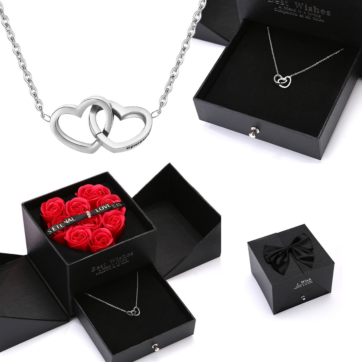 Ewige Rosenbox zum Aufklappen - Gravierte Halskette & echte Rosen