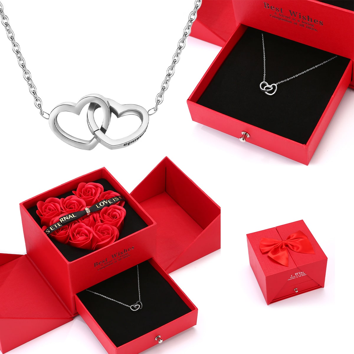 Ewige Rosenbox zum Aufklappen - Gravierte Halskette & echte Rosen