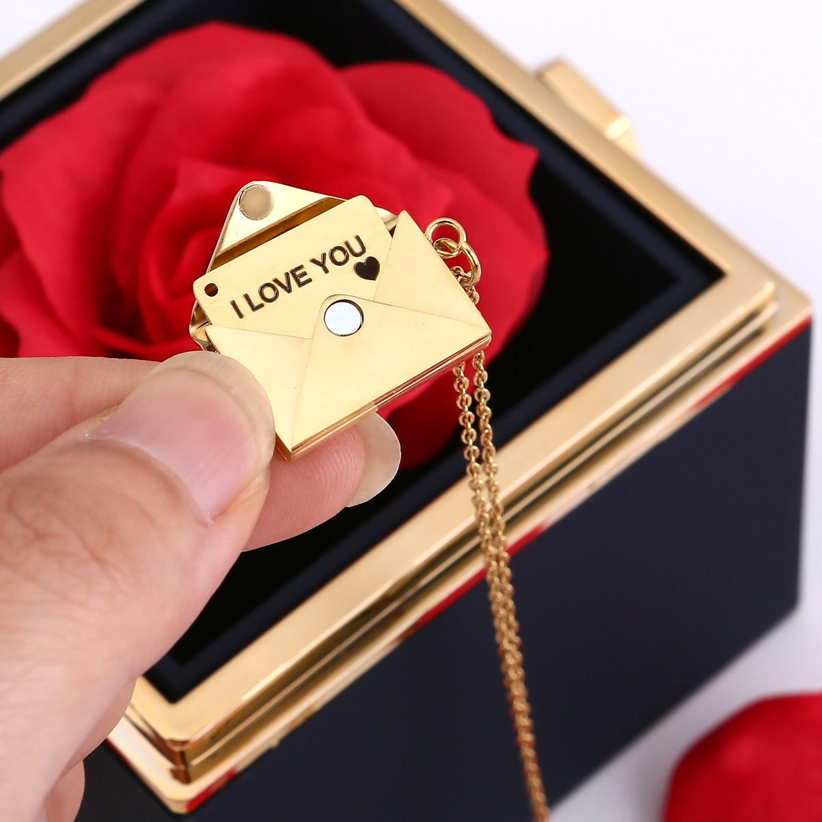 Ewige Rosenbox – Halskette mit geheimer Nachricht und echter Rose