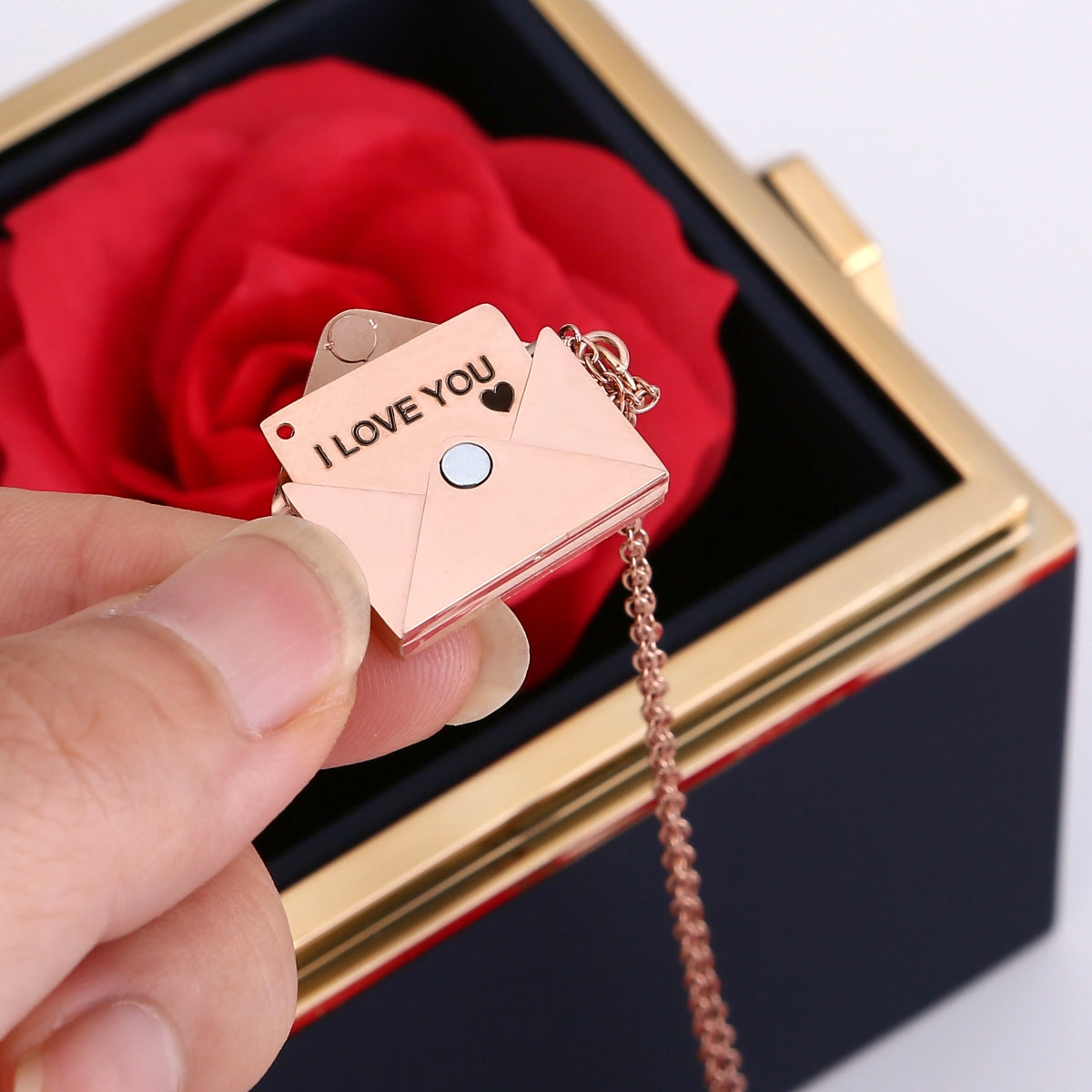 Ewige Rosenbox – Halskette mit geheimer Nachricht und echter Rose