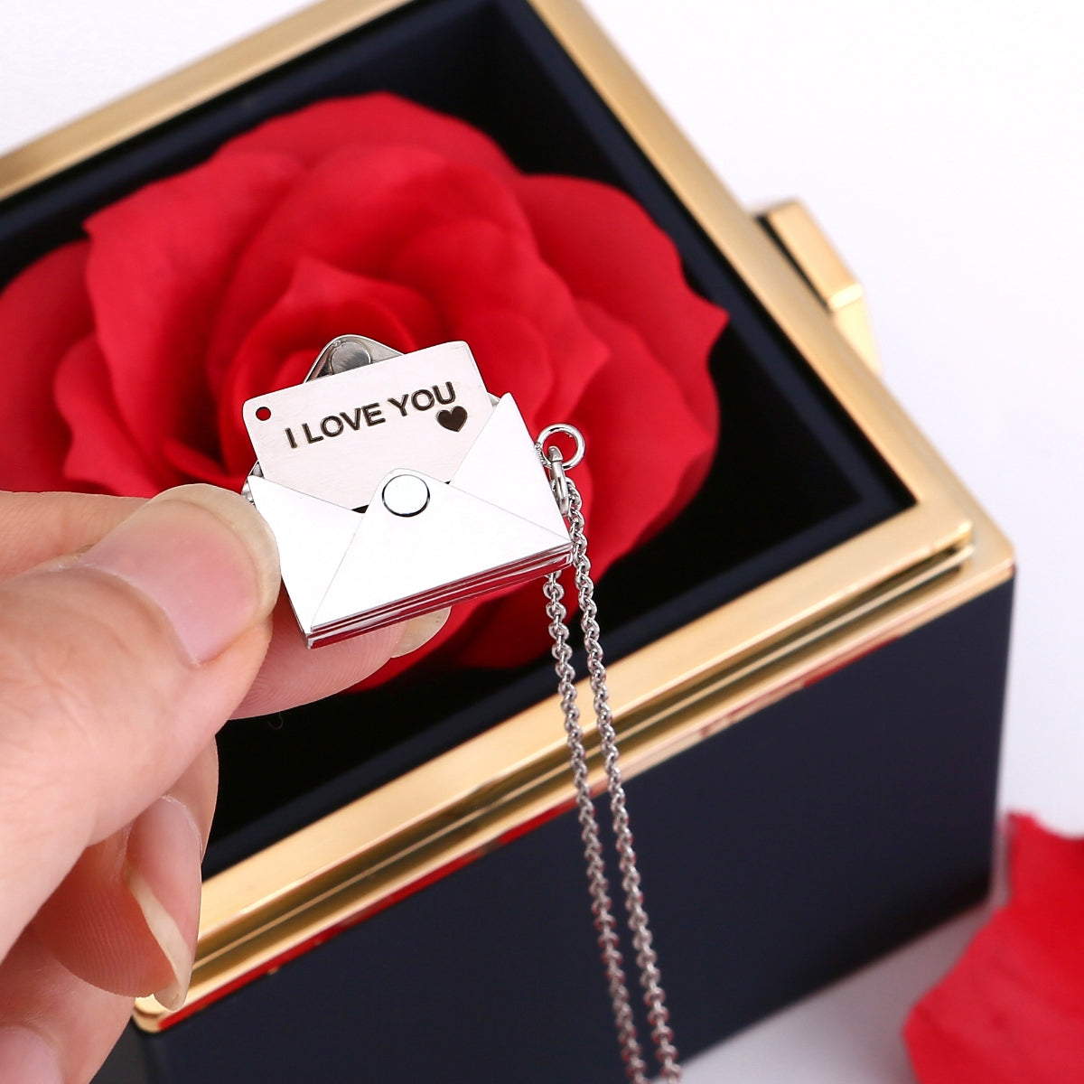 Ewige Rosenbox – Halskette mit geheimer Nachricht und echter Rose