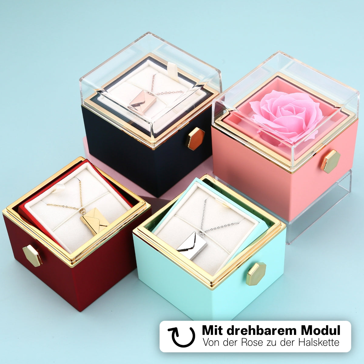Ewige Rosenbox – Halskette mit geheimer Nachricht und echter Rose