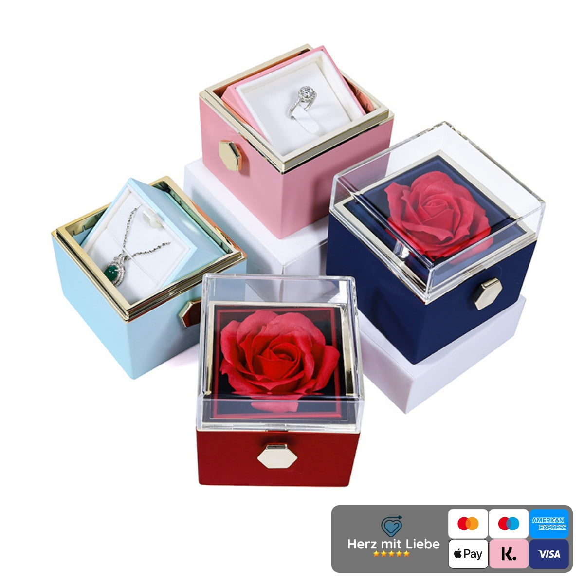 Ewige Rosenbox - Gravierte Halskette & echte Rose