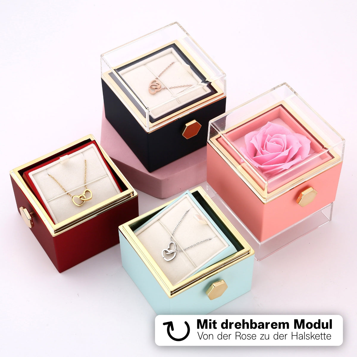 Ewige Rosenbox - Mit Gravierter Halskette & echter Rose