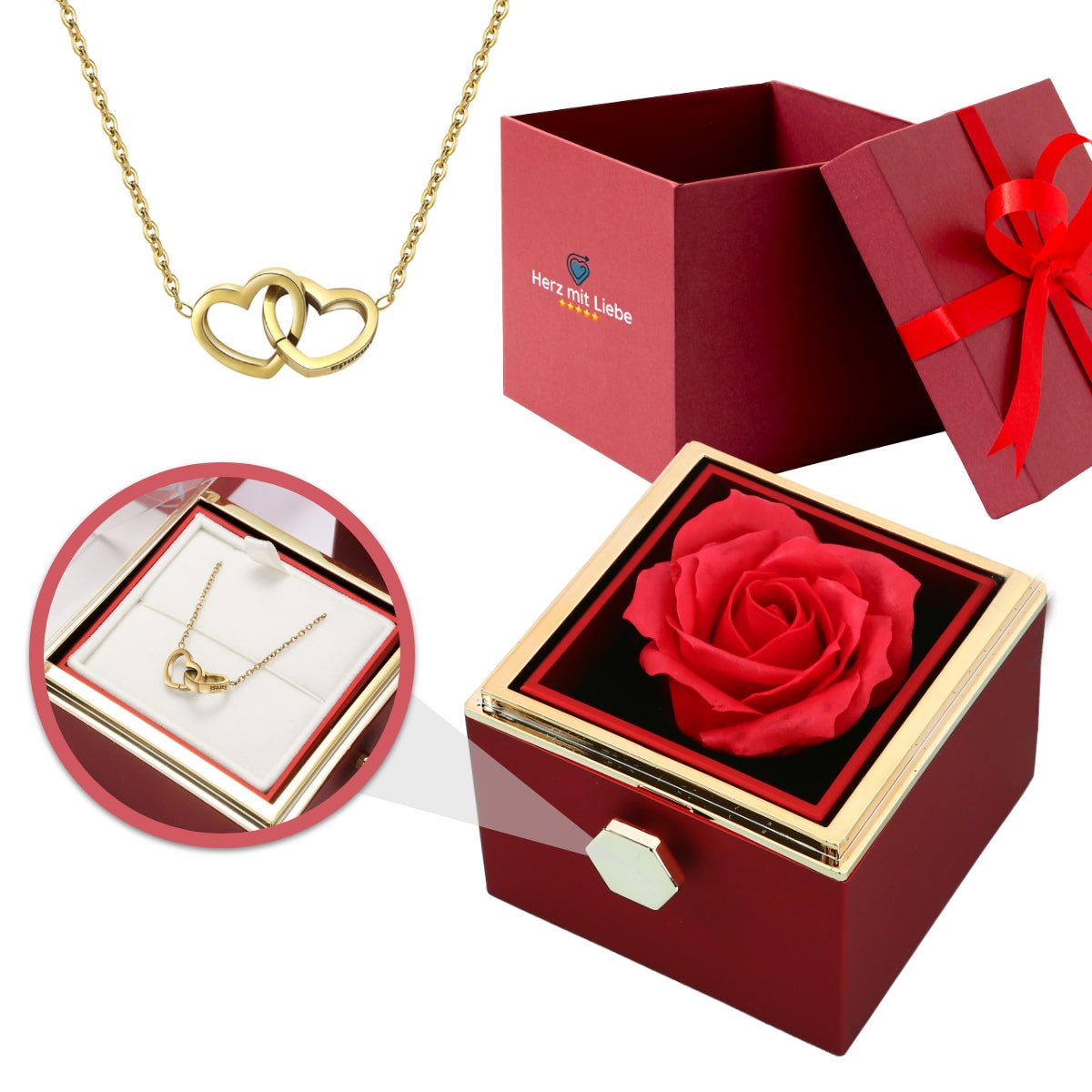Ewige Rosenbox - Gravierte Halskette & echte Rose