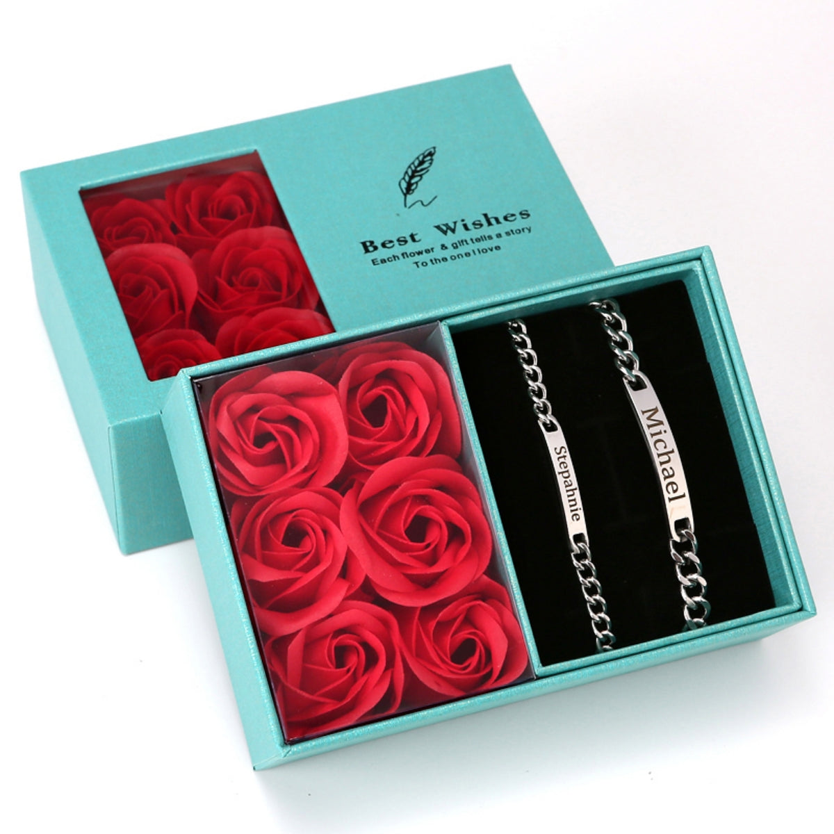 Ewige Rosenbox mit Gravur Armband Set für Paare