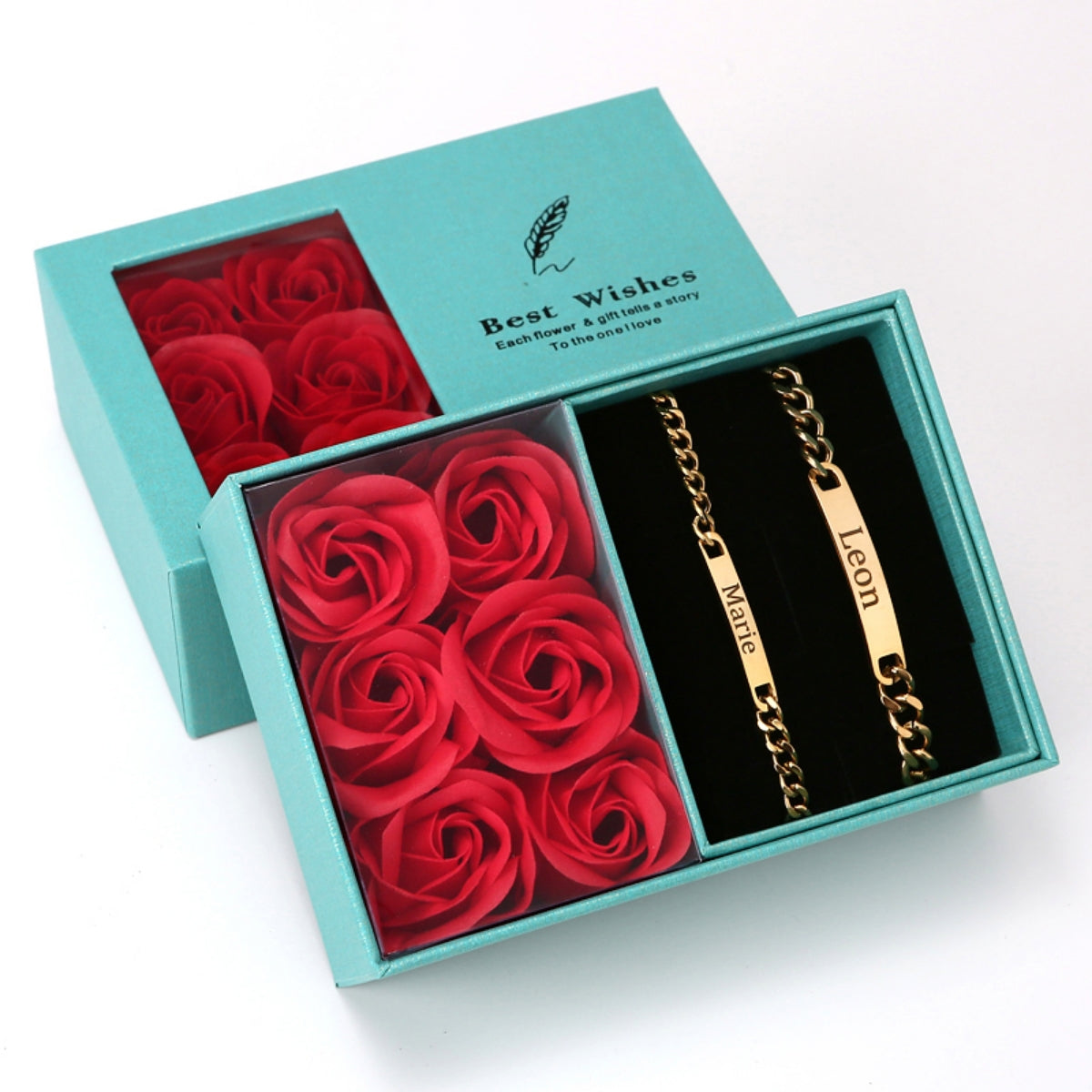 Ewige Rosenbox mit Gravur Armband Set für Paare