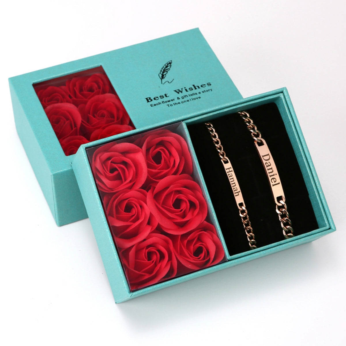 Ewige Rosenbox mit Gravur Armband Set für Paare