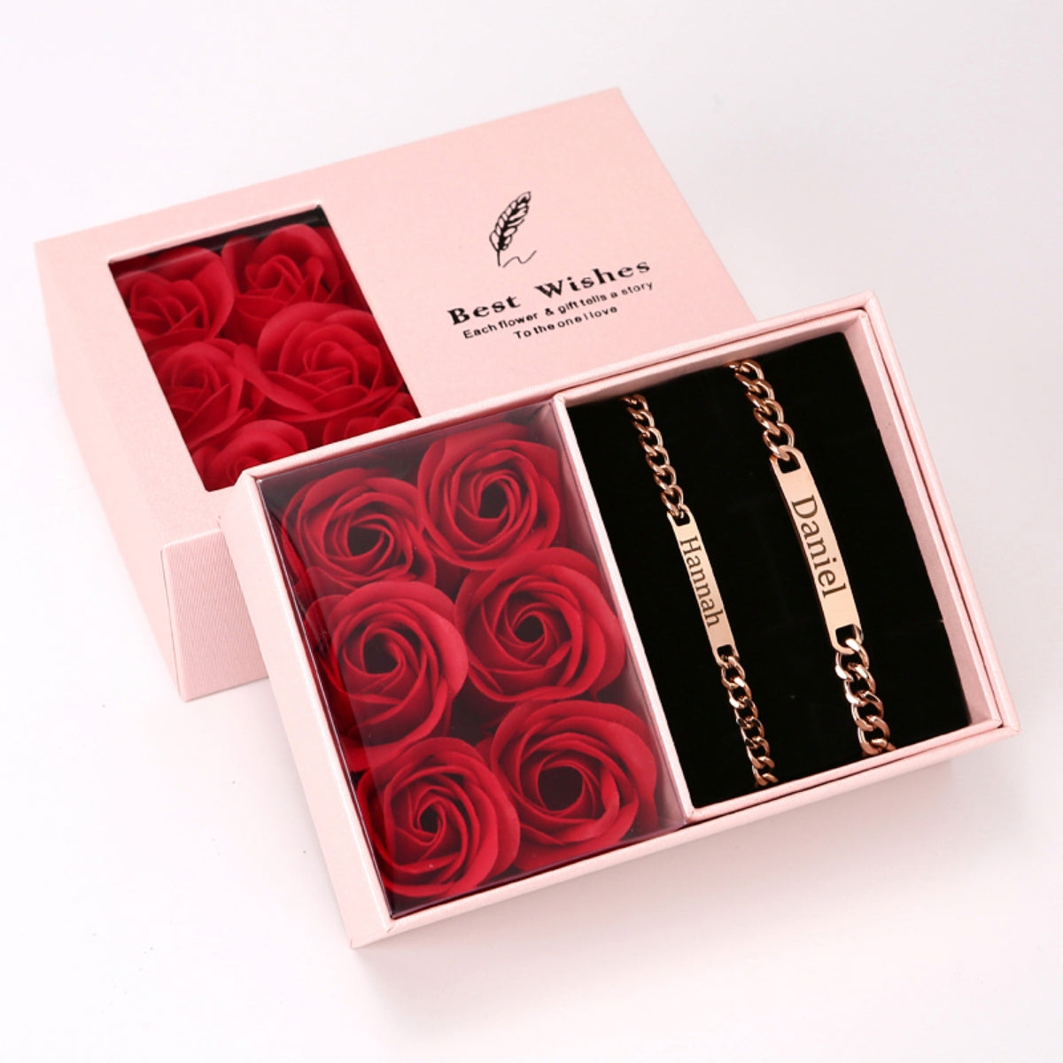 Ewige Rosenbox mit Gravur Armband Set für Paare
