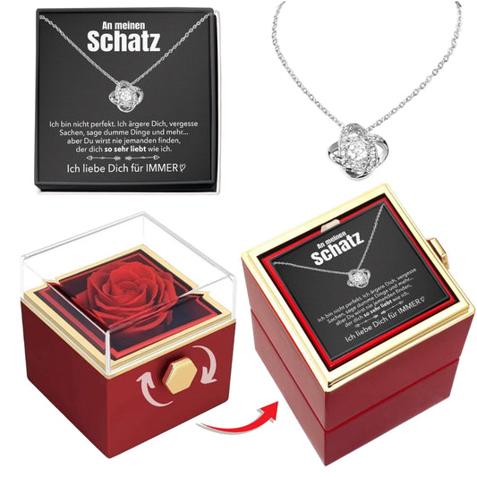 Ewige Rosenbox – mit Knoten-Halskette, Liebesnotiz und echter Rose