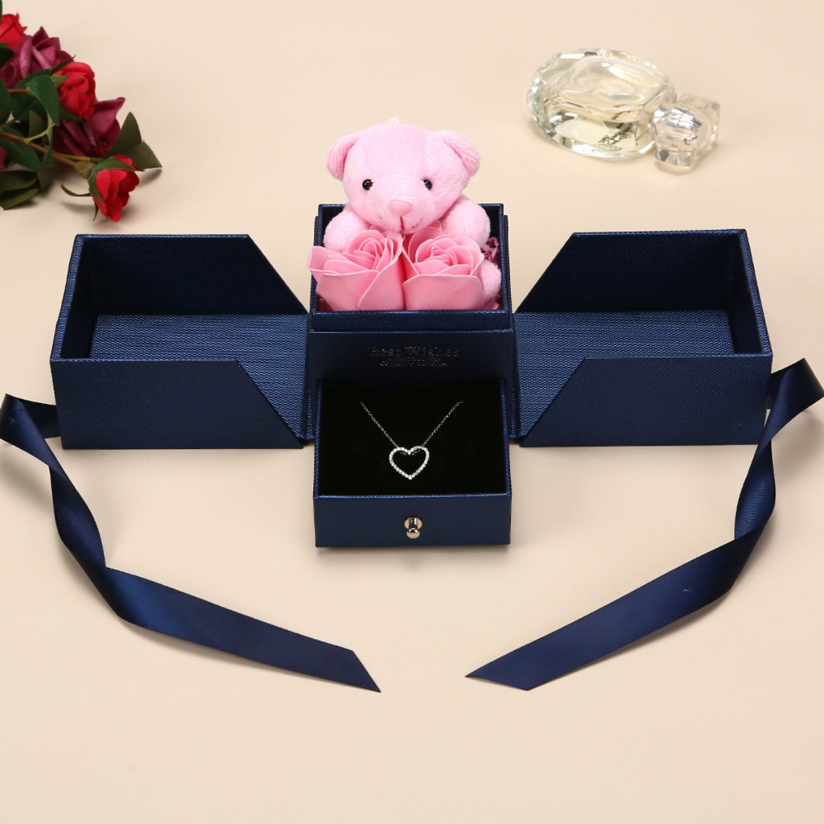 Rosenbär Box - Sterling Silber Halskette & ewige Rosen