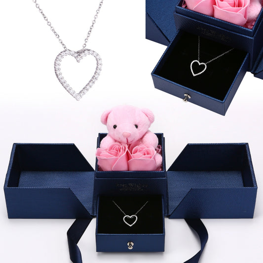 Rosenbär Box - Sterling Silber Halskette & ewige Rosen