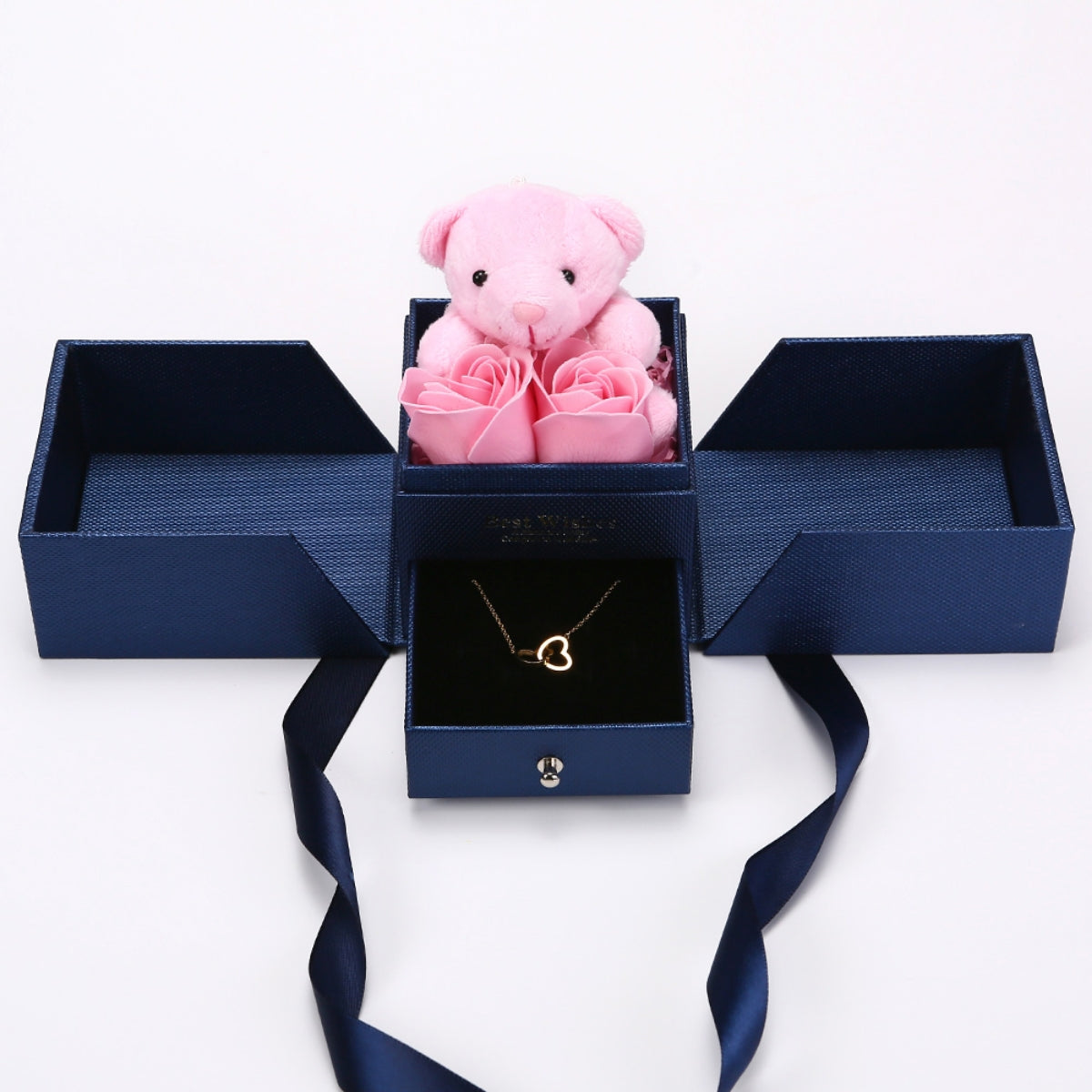 Ewige Rosenbär Box - Gravierte Halskette & ewige Rosen