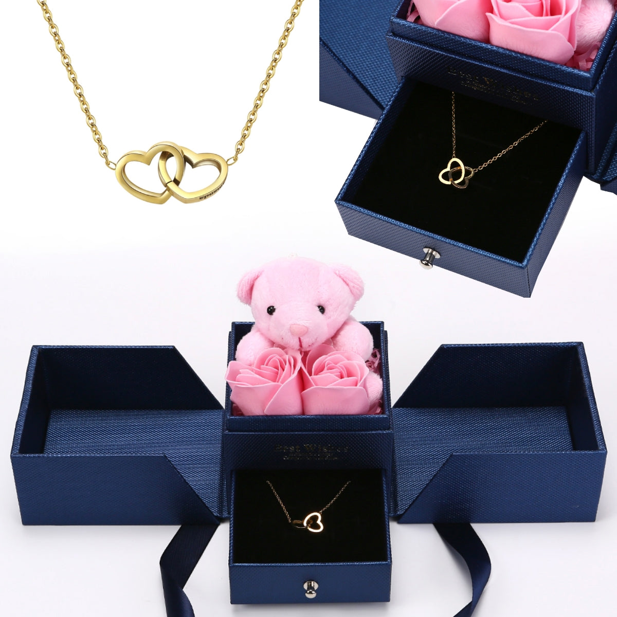 Ewige Rosenbär Box - Gravierte Halskette & ewige Rosen