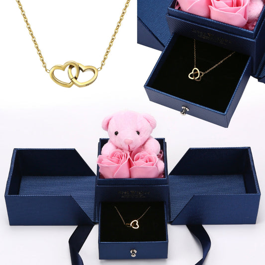 Ewige Rosenbär Box - Gravierte Halskette & ewige Rosen