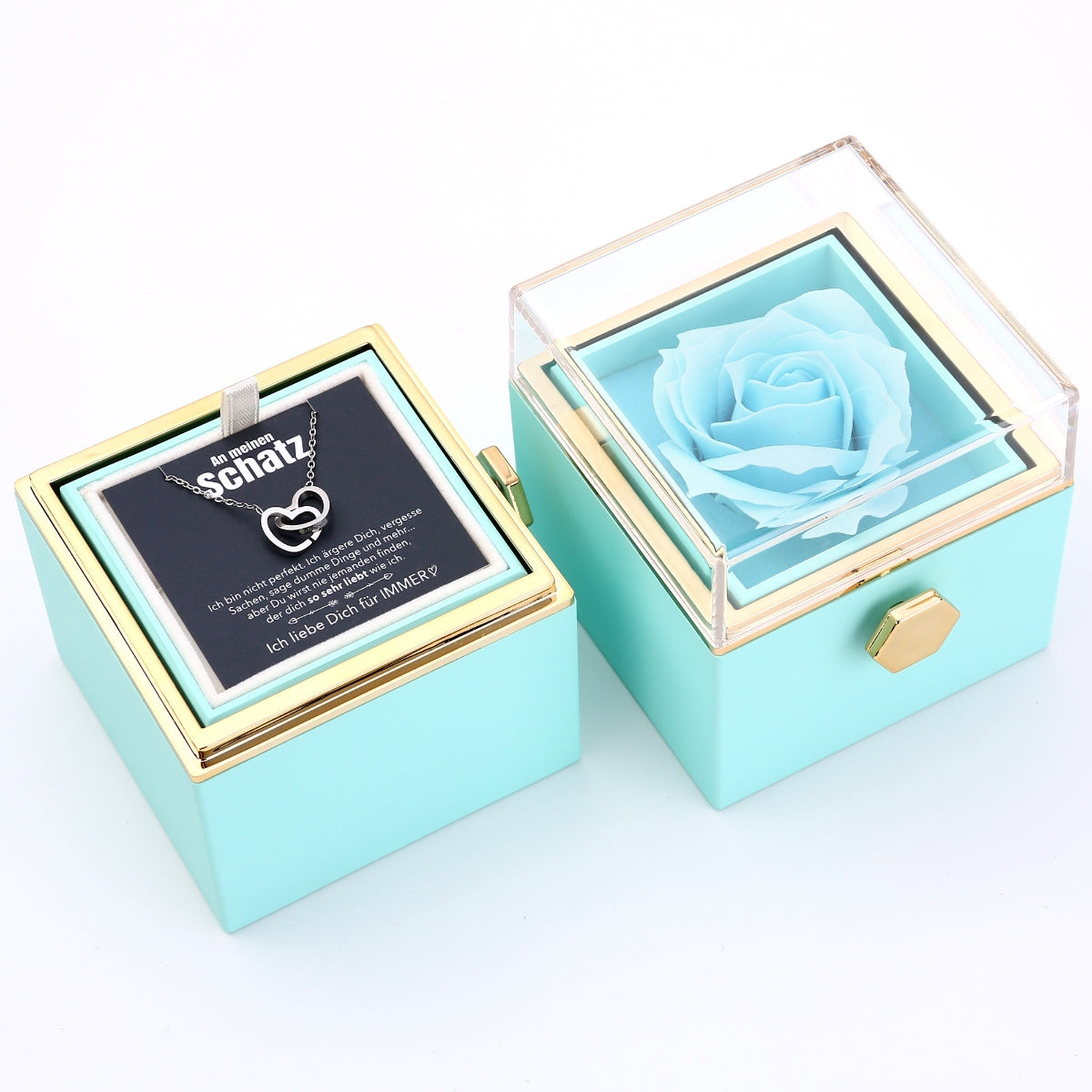 Ewige Rosenbox – mit gravierter Halskette, Liebesnotiz und echter Rose