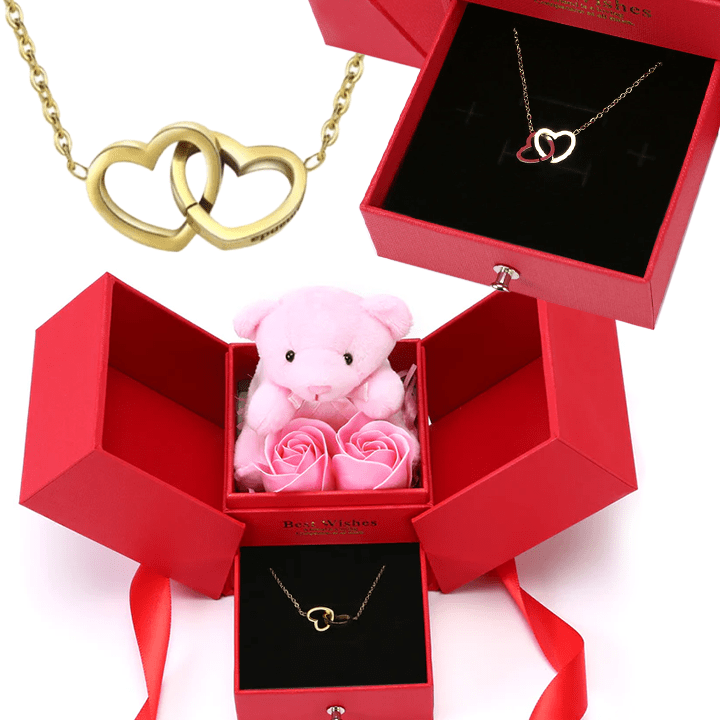 Ewige Rosenbär Box - Gravierte Halskette & ewige Rosen