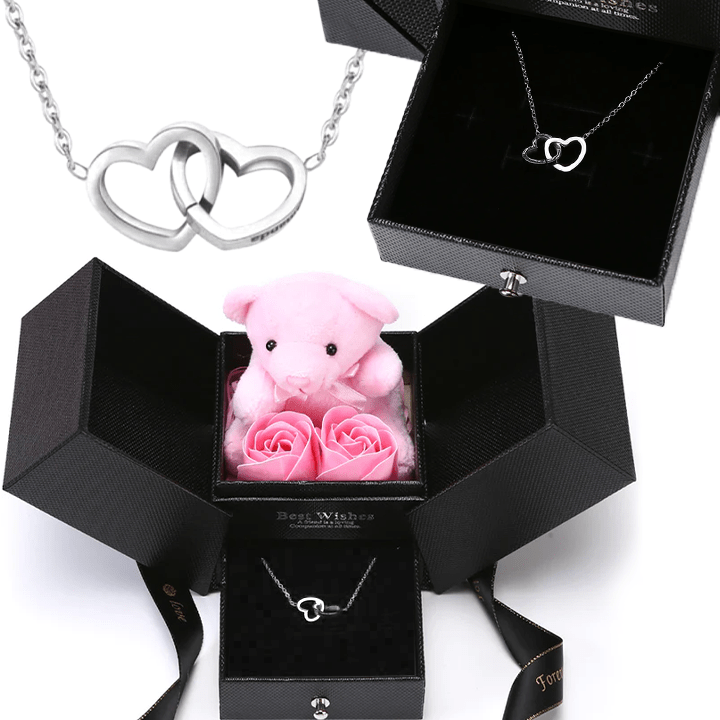 Ewige Rosenbär Box - Gravierte Halskette & ewige Rosen