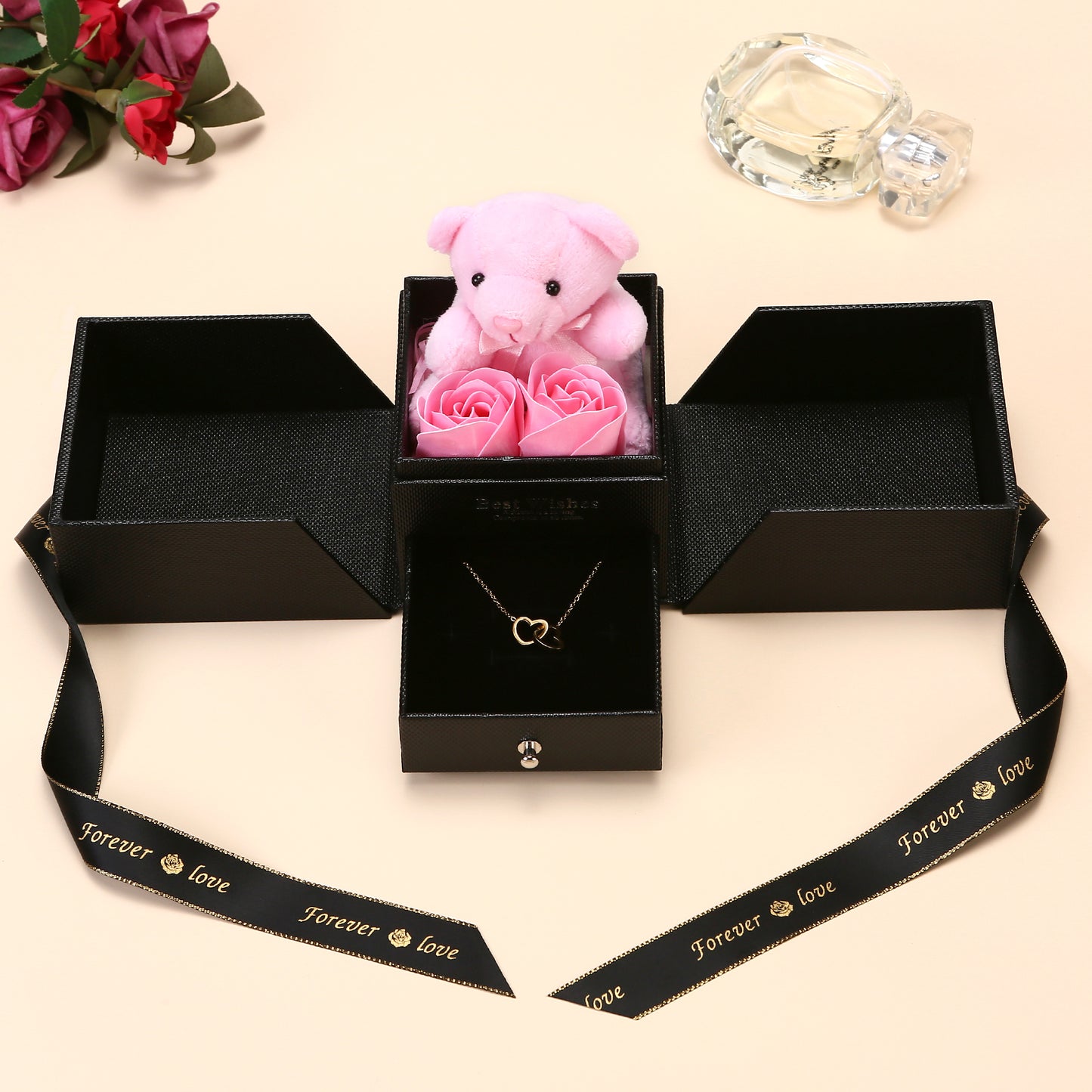 Rosenbär Box - Gravierte Halskette & ewige Rosen