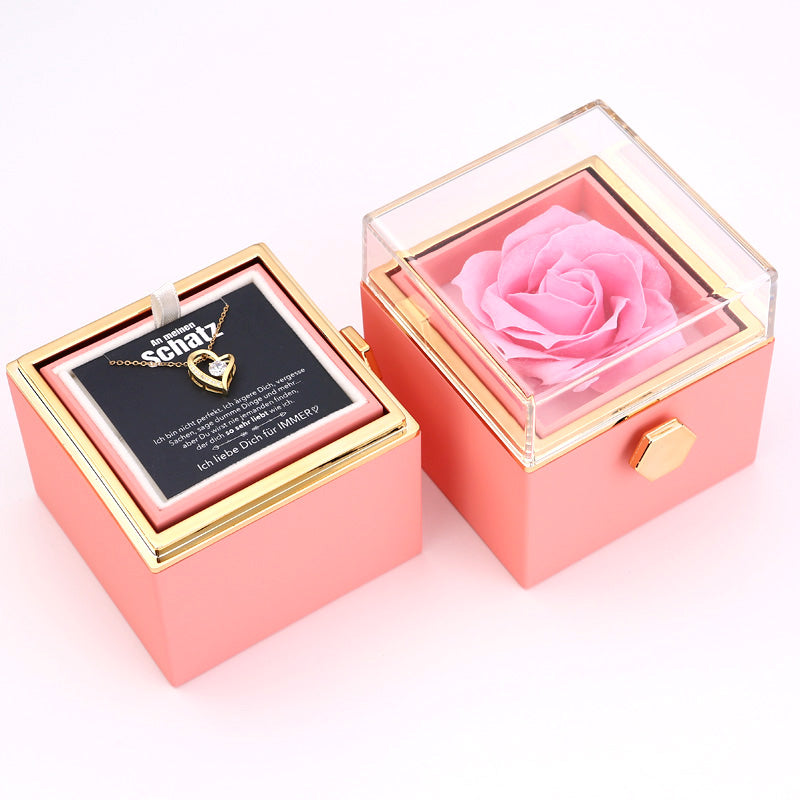 Ewige Rosenbox – mit Herz-Halskette, Liebesnotiz und echter Rose