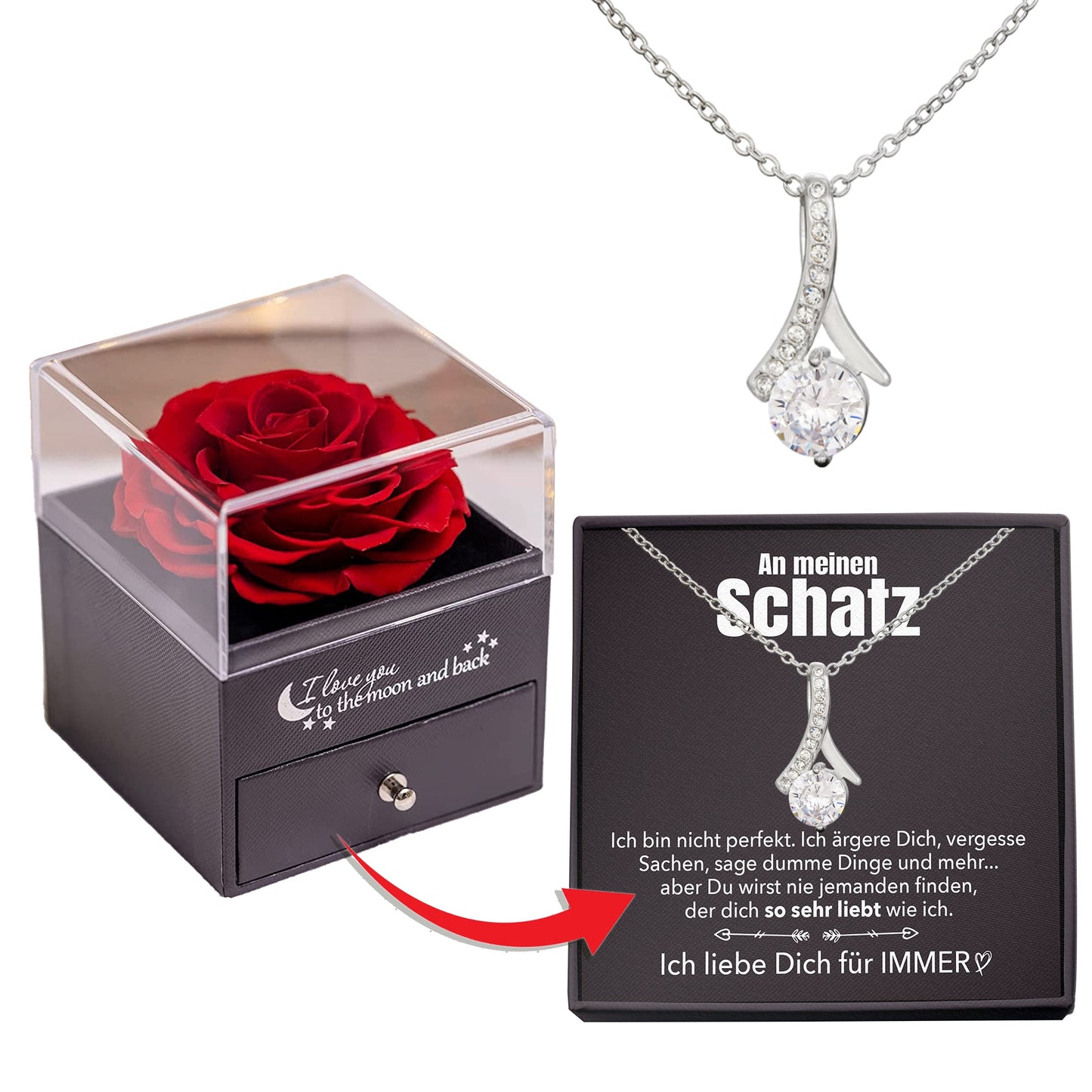 Rosenbox - Weißgold Ausführung Stil-Halskette - An meinen Schatz