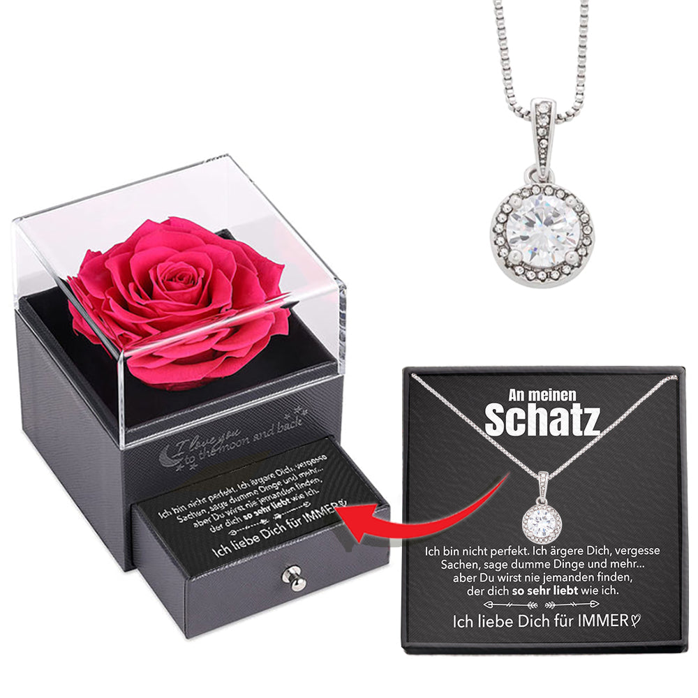 Rosenbox - Weißgold Ausführung Kreis Halskette - An meinen Schatz