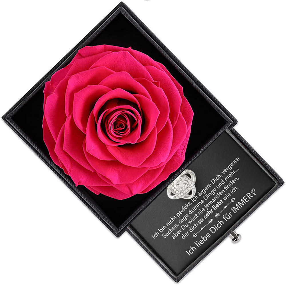 Rosenbox - Weißgold Ausführung Liebesknoten Halskette - An meinen Schatz