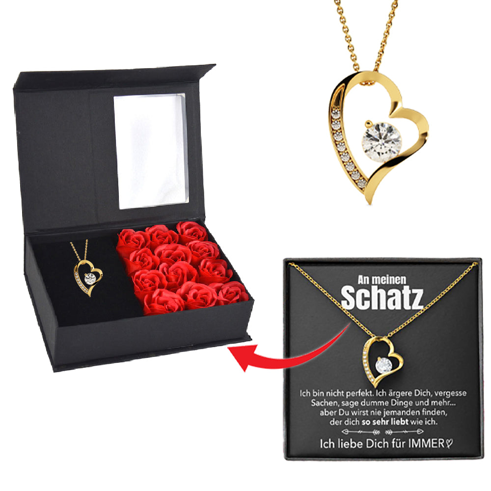 Rosenbox mit Notiz - Weißgold Ausführung Herz Halskette - An meinen Schatz