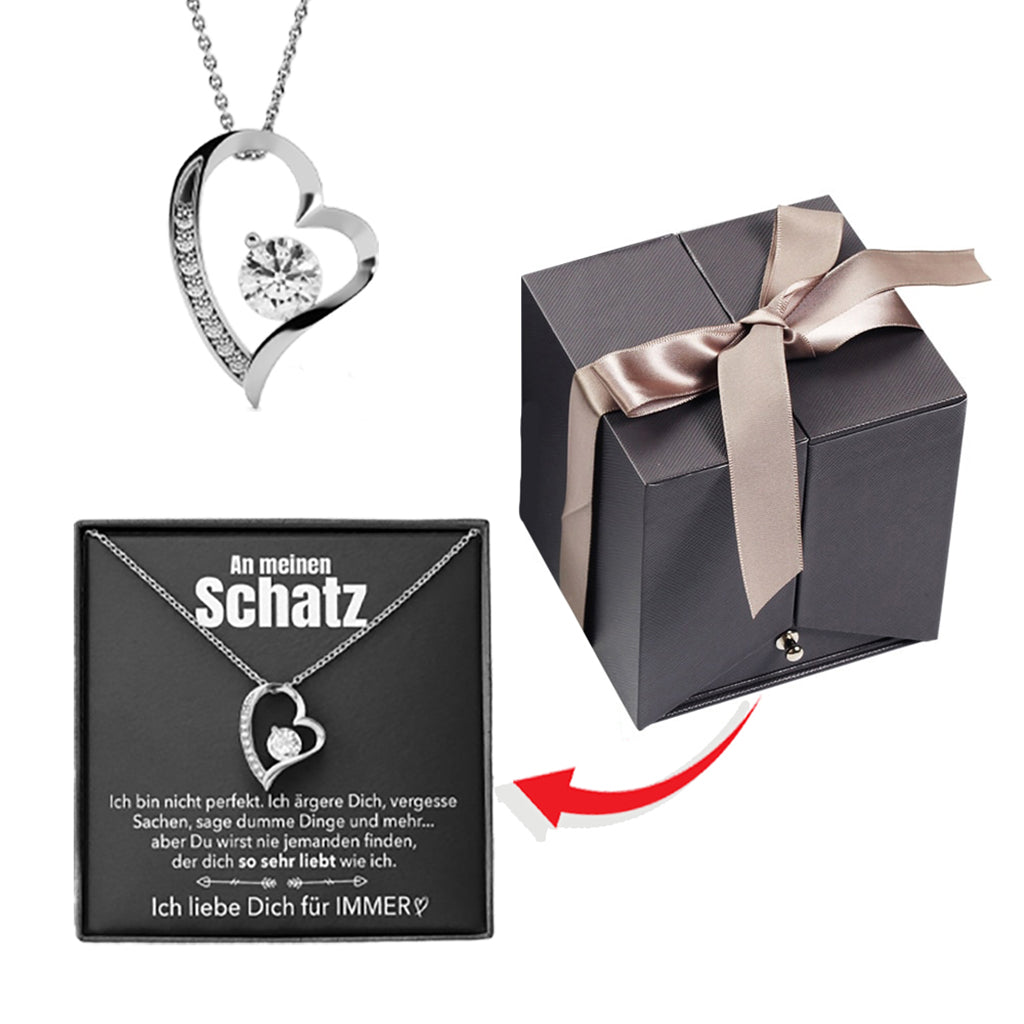 Rosenbox - Weißgold Ausführung Herz Halskette - An meinen Schatz